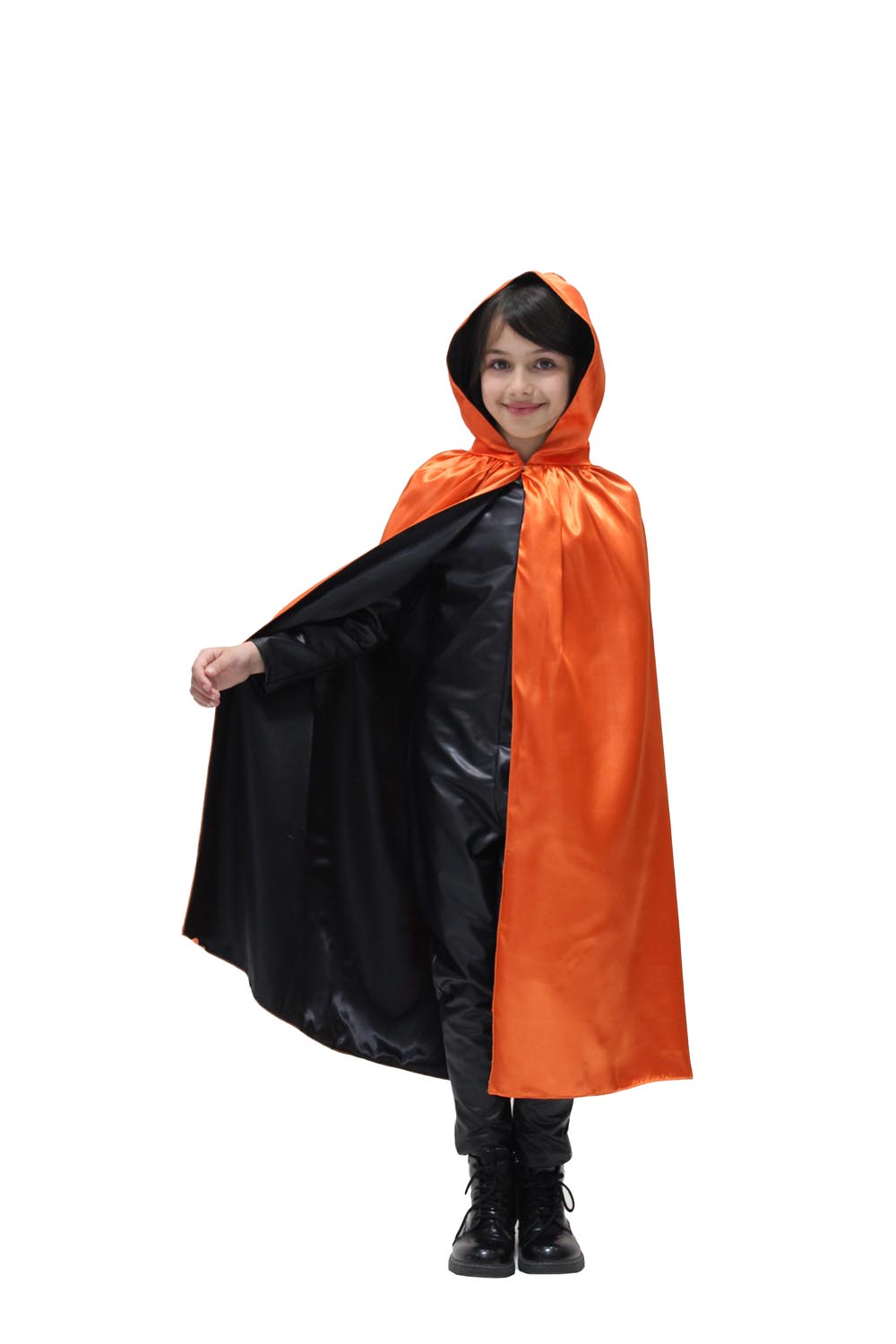 MANTELLO CAPPUCCIO DOUBLE ARANCIO-NERO BAMBINO